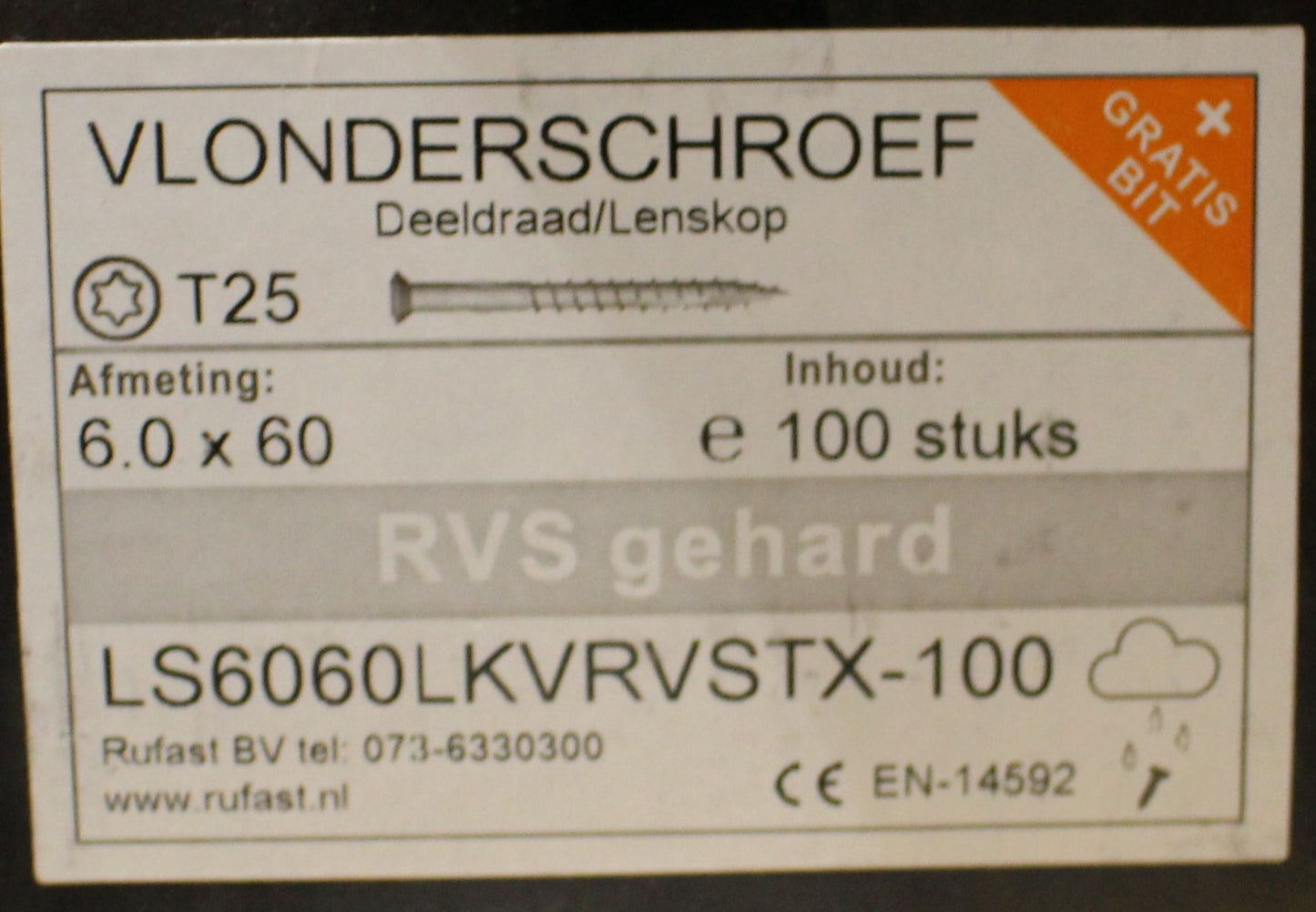 gevelschroef 4x40  t/m 5x90 rvs gehard
